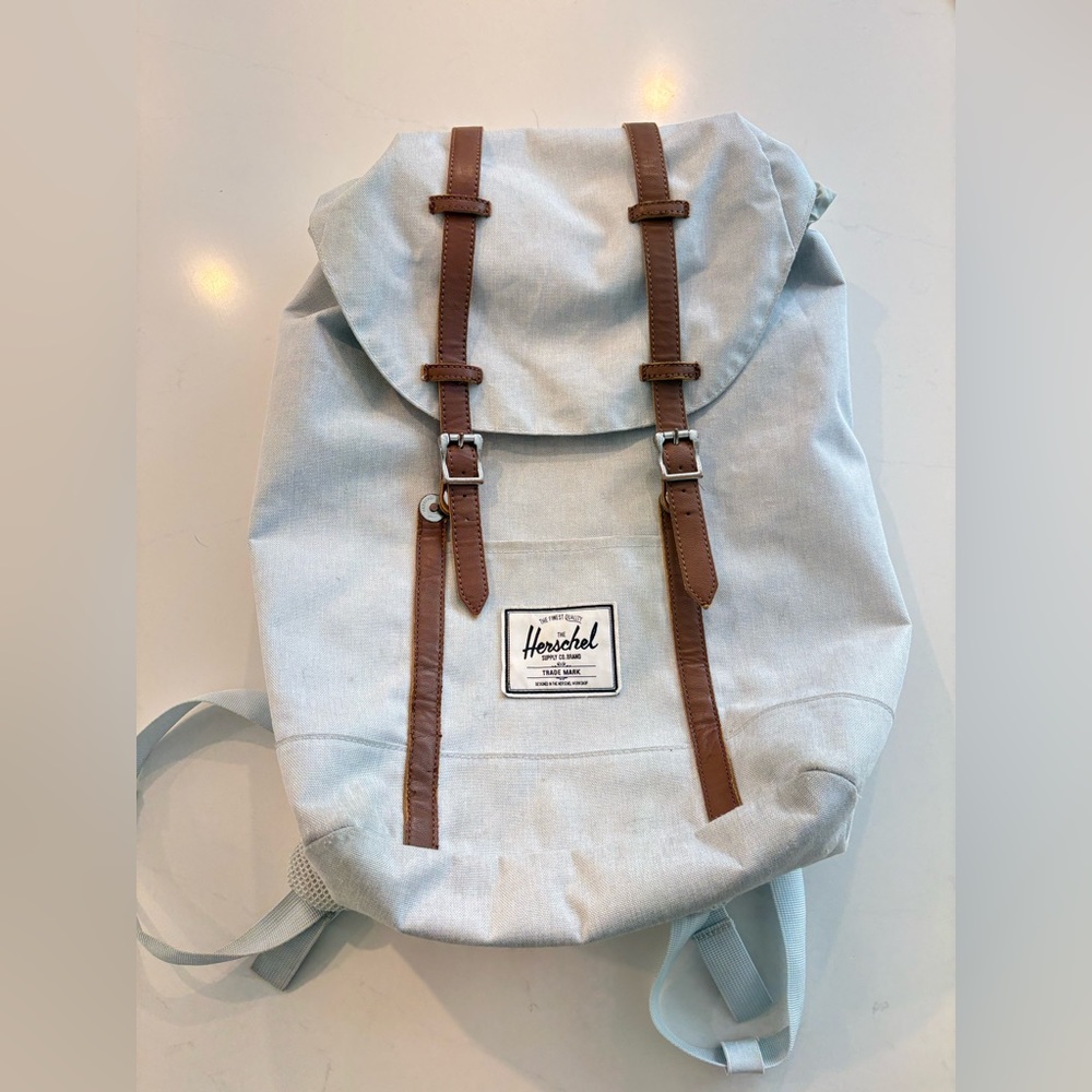 Herschel Retreat Backpack 23L Light Grey Tan Leather Straps Laptop School Travel - Picture 4 of 8